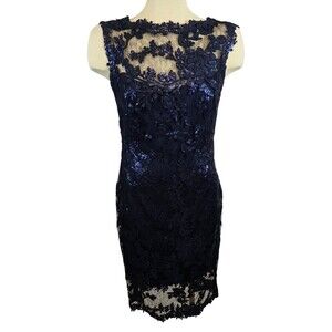 Tadashi Shoji Dress Womans 6 Vibrant Blue Illusion Sequin Cocktail Gala Party